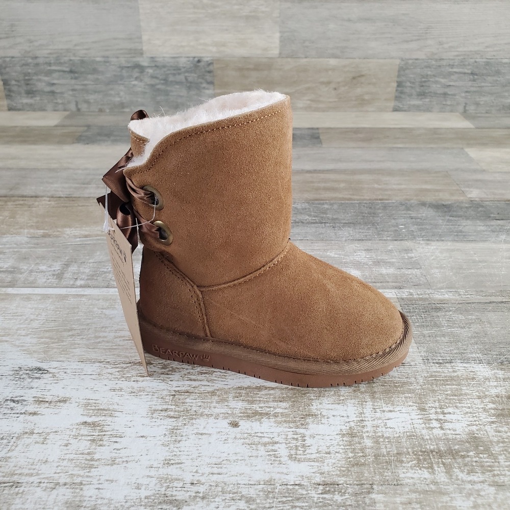 Bearpaw Milly Kids Snow Boots Sz 7 Brown Lined Suede Pull On Round Toe Classic